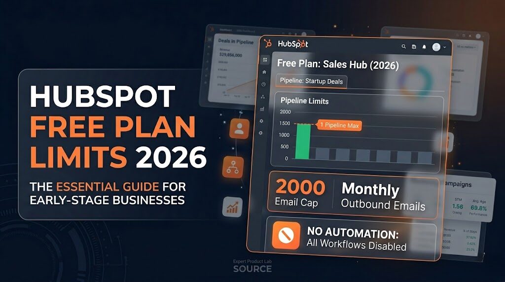 HubSpot Free plan limits 2026 — pipelines automation email cap comparison
