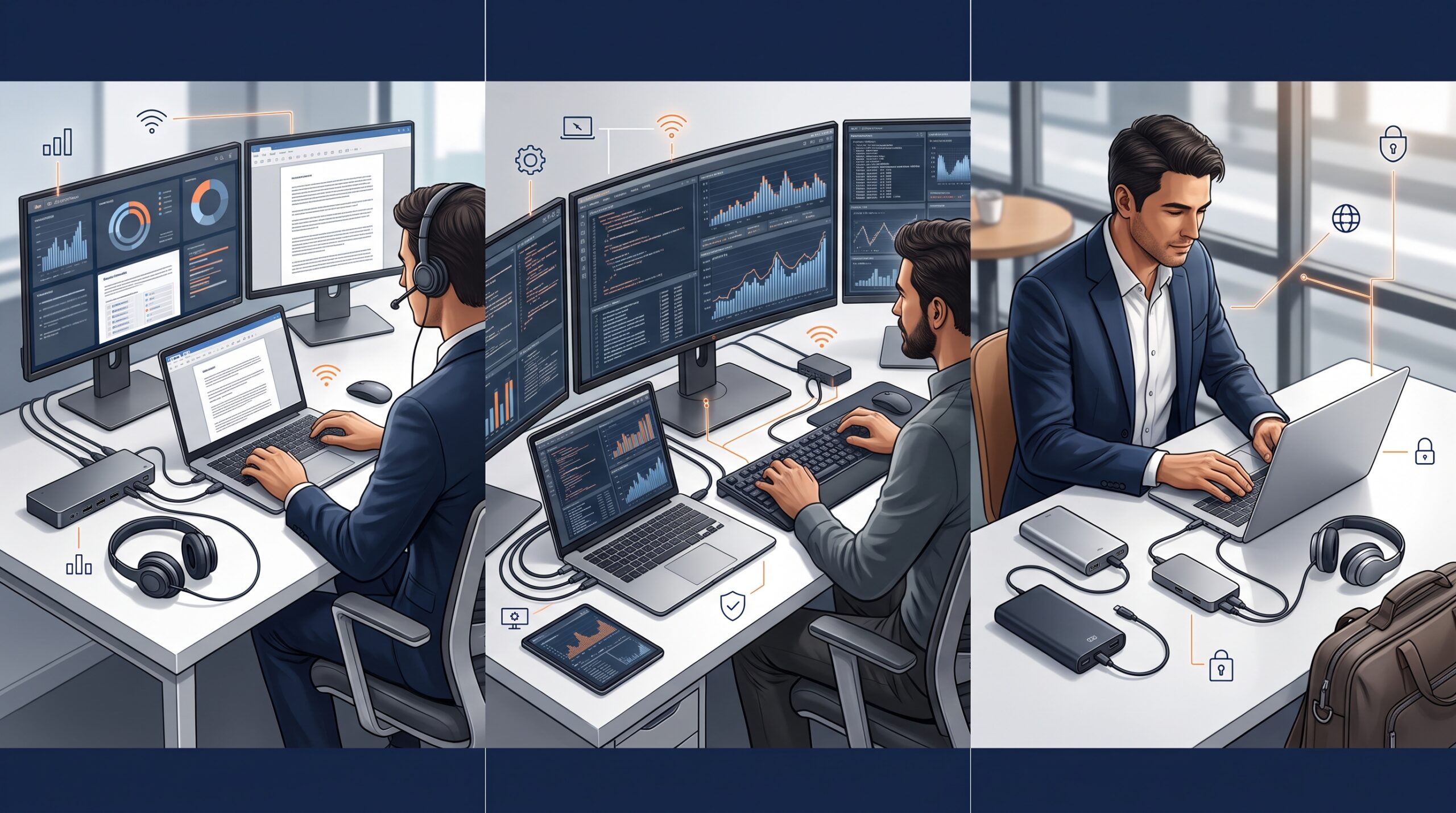 Enterprise hardware profiles showing standard, high-performance, and mobile hybrid work setups.