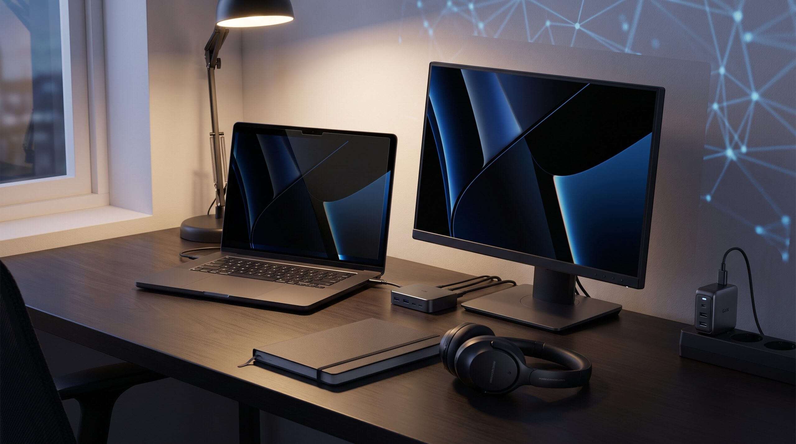 Secure and organized home office supporting deep work, reliable charging, and remote access.
